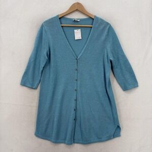 J. Jill Cardigan Sweater Womens Small Blue Linen V Neck 3/4 Sleeve Lightweight